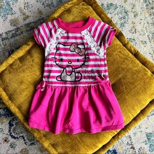 Hello Kitty Toddler Girl Pink and Gray Striped Shirt Dress, size 2T GUC